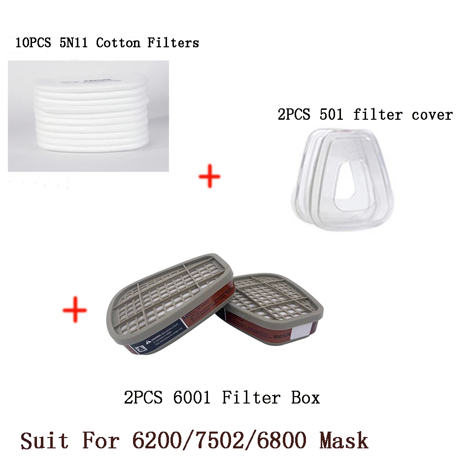 6001/6002/6004 Cartridge Box 5N11 Cotton Filters Sets For 6200/7502/6800 Chemical Painting Spraying Respirator Dust Gas Masks