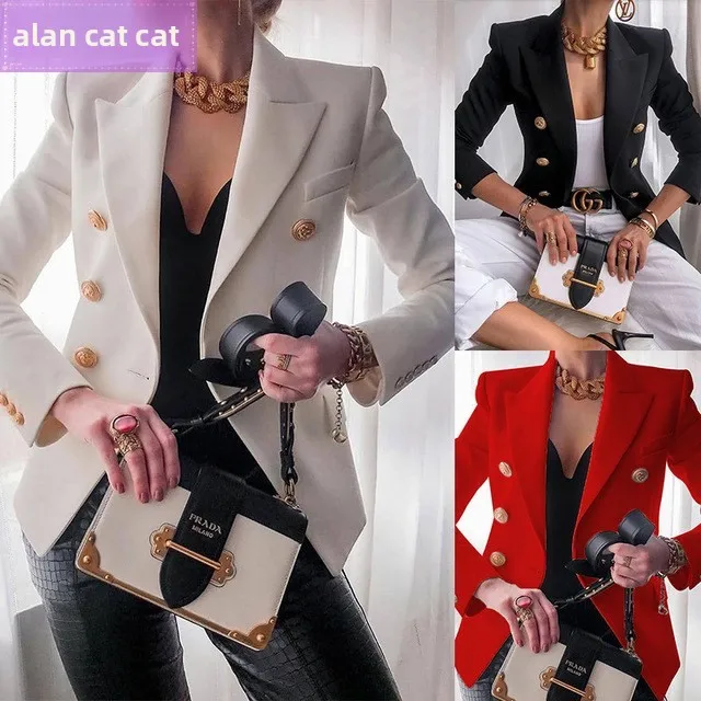 Women's Slim Fit Long Sleeve Short Coat OL Style Double Breasted Trendy Jacket Ladies Fashionable Small Suit Casual Wear