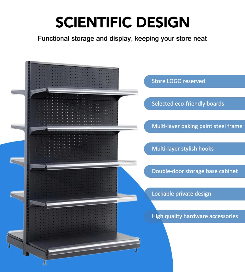 Retail Store Display Shelf Metal Gondola Shelving Supermarket Rack With Adjustable Shelves