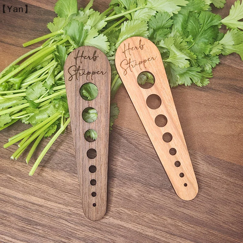 Herb Stem Remover Wooden Herb Stripper For Kale Collard Greens With Curved Edge Multi-holes Kitchen Gadget Thyme Basil Leaf