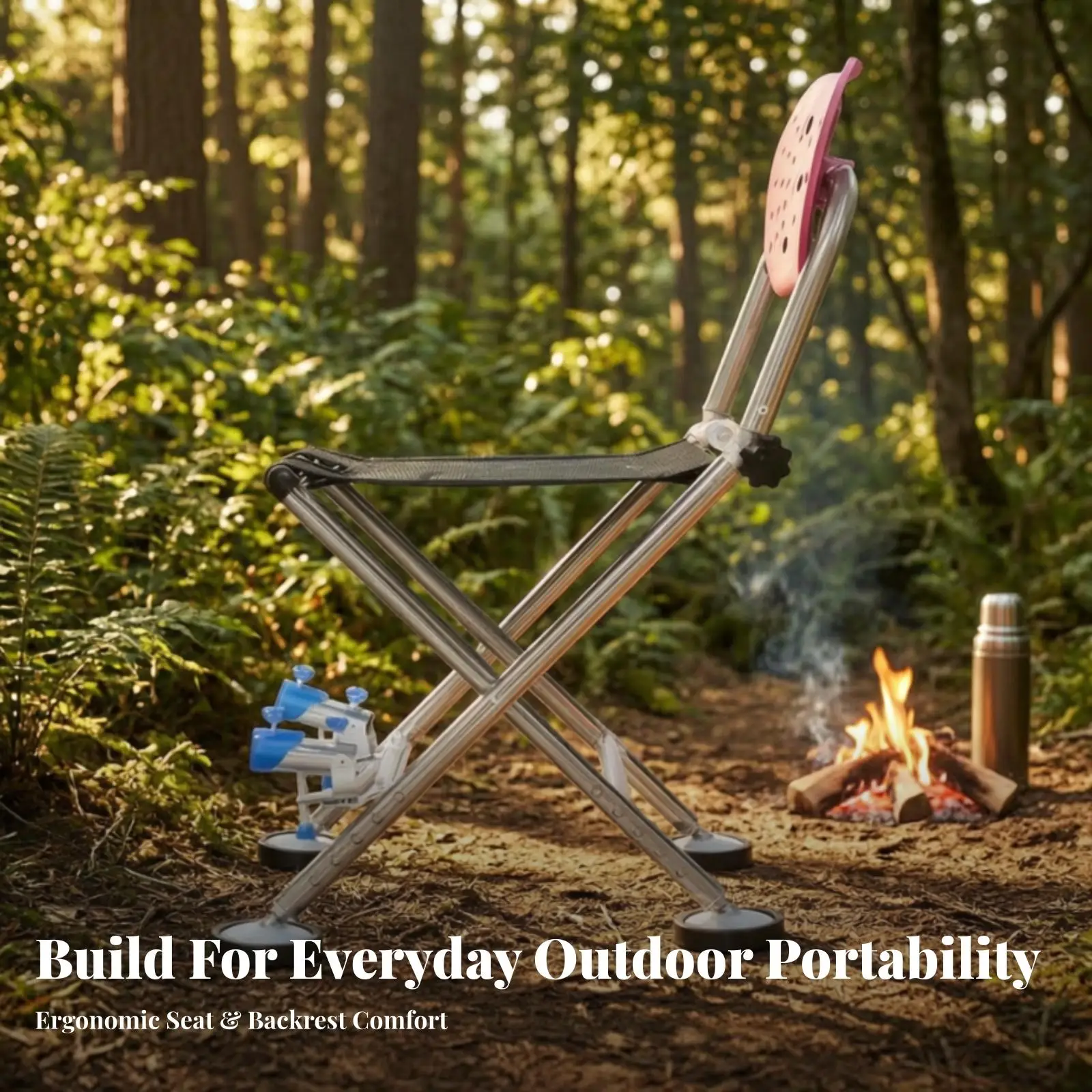 Adjustable Folding Fishing Chair with Rod Holder Steel Frame Compact Outdoor Seat for Shore and Campsite