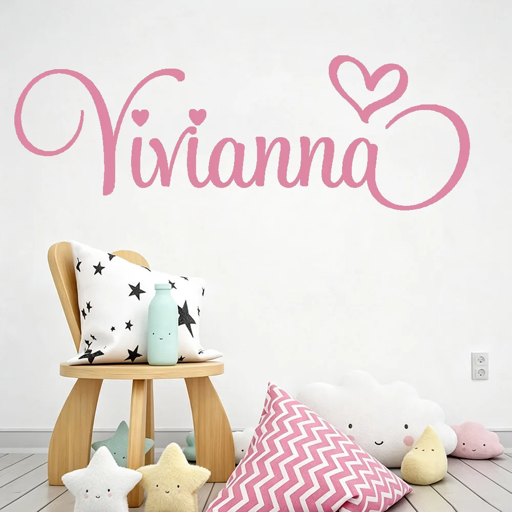 Wall Stickers for Kids Rooms Personalised Children Name Vinyl Decal Heart Name Decorative Sticker for Boy Girl Baby Room