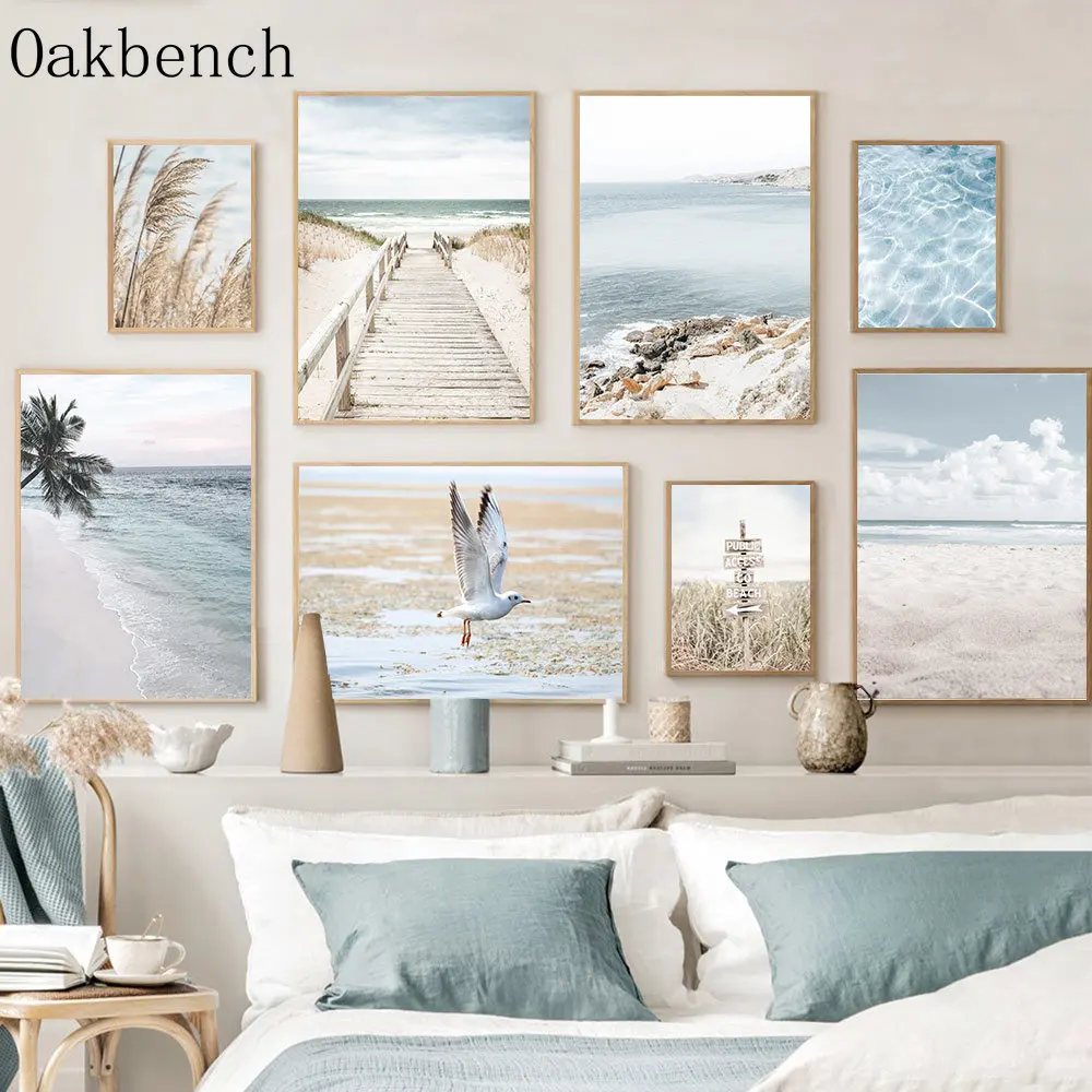Reed Wall Pictures Dried Grass Canvas Painting Beach Wall Paintings Seagull Art Prints Nordic Posters Living Bedroom Decoration