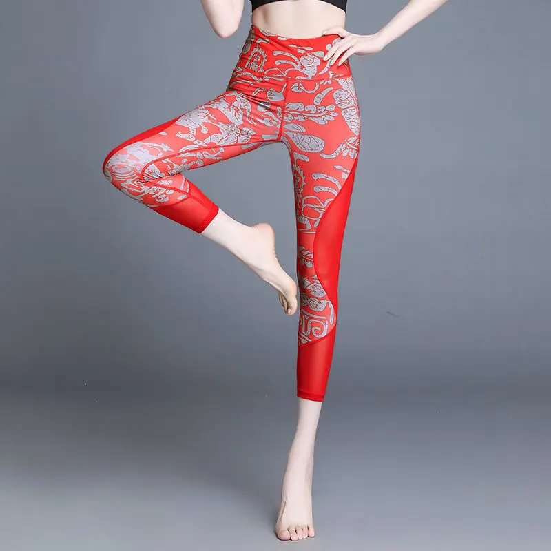 

Женские леггинсы для йоги с высокой талией, утягивающие, с принтом, укороченные (7/8), облегающие, для фитнеса и повседневной носки