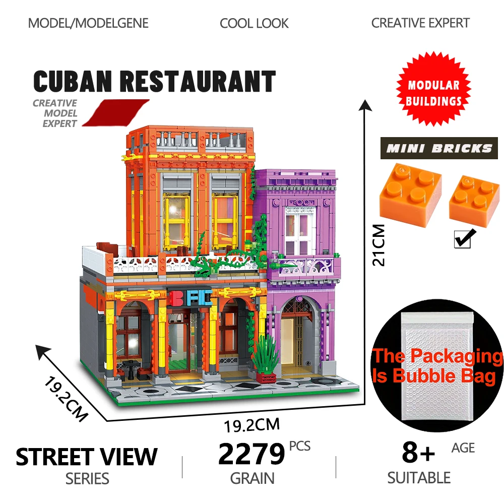 Mini décennie s de Construction de Restaurant Cubain, Modèle Street View Modulaire, Décoration de Bureau, Jouets d'Assemblage pour Enfants, Cadeaux
