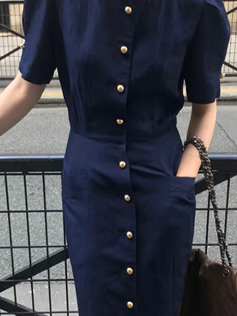 Ele Gonna lunga lavorata a maglia francese con manico in vita Dr Sli a bottone singolo per donna Bellissimo nuovo arrivo primavera estate