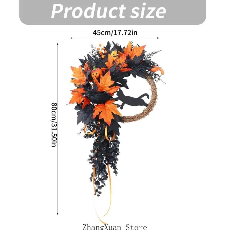 Tall Seasonal Wreath with Black Crow Figure for Doorway Wall Display 3XUF