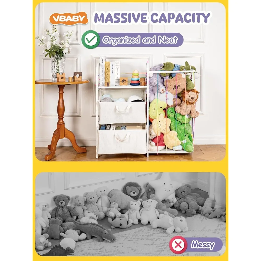 منظم تخزين ألعاب وكتب الأطفال 2 في 1 باللون الأبيض، ورف تخزين الحيوانات المحشو المستوحى من مونتيسوري #2