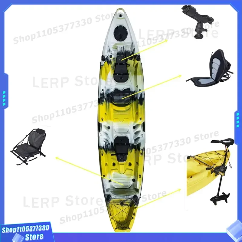 2 Person Plastic Rigid Sit Ton Top Paddle Fishing Boat Kayak with Back Seat Chair Motor Accessories