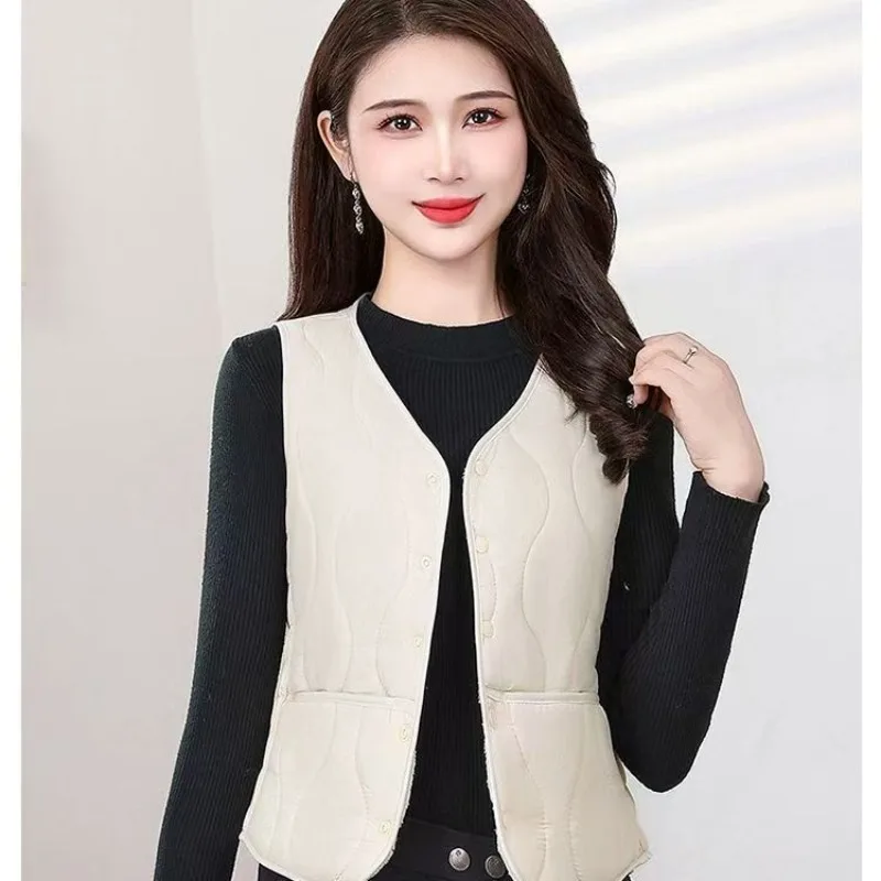 Chaleco ortopé forrado de Fce para mujer, ropa interior cálida en V, Jaet de algodón coreano Sle, Otoño Invierno, recién llegado, chaleco Faion para mujer