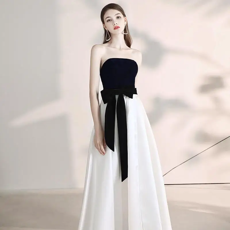 

Temperament evening dress 2024 summer new texture simple banquet small evening dress skirt long host performance