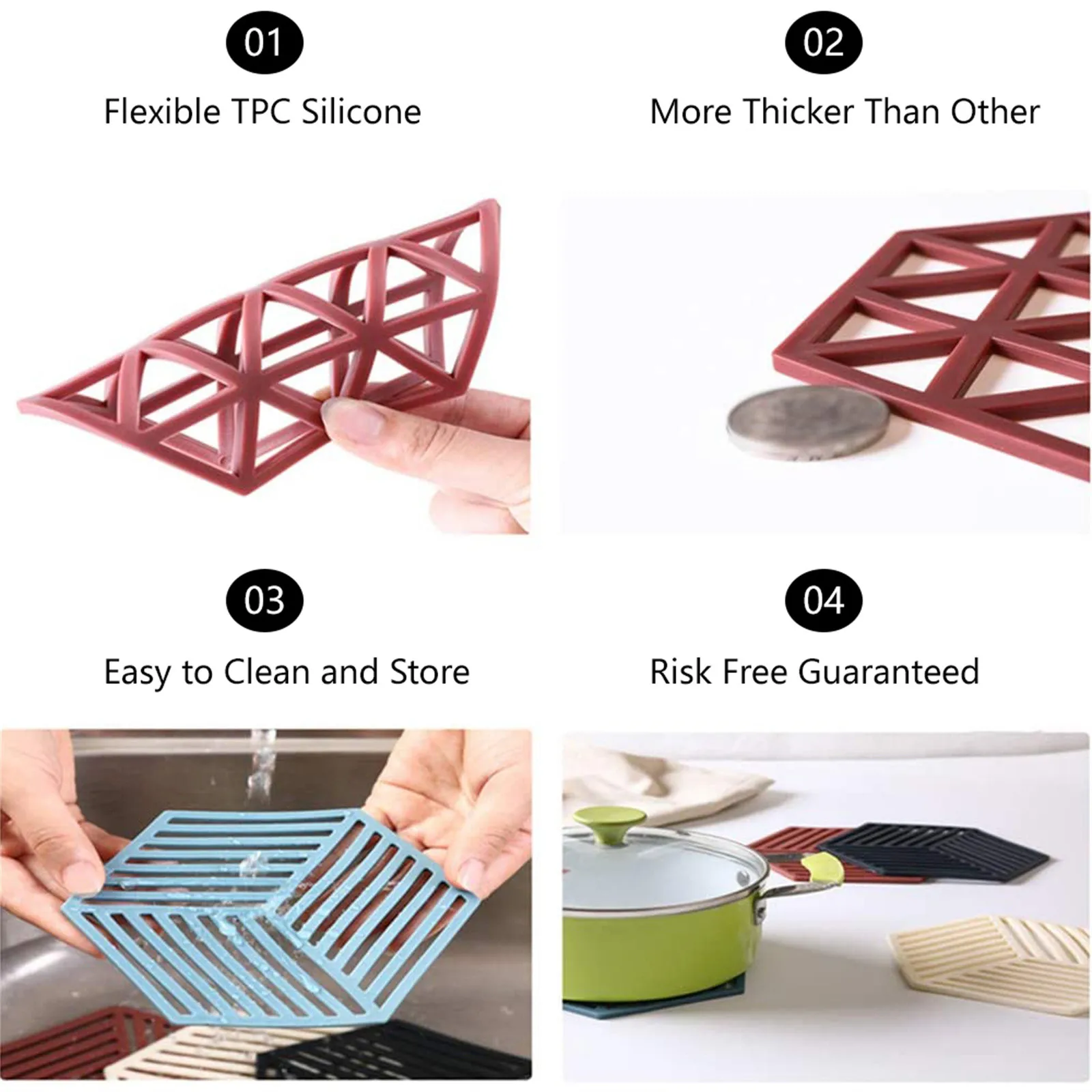 Silicone Trivet Mats And Hot Pads Hexagon Heat Resistant Multifuntion Kitchen Tool Counter Mat Silicone Placemat Pot Holder