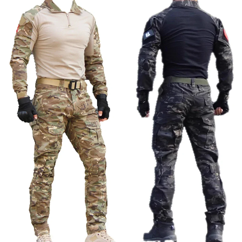 Men Tactical Suits Outdoor Paintball Clothing Uniform Shooting Combat Camouflage Shirts Cargo Knee Pads Pants