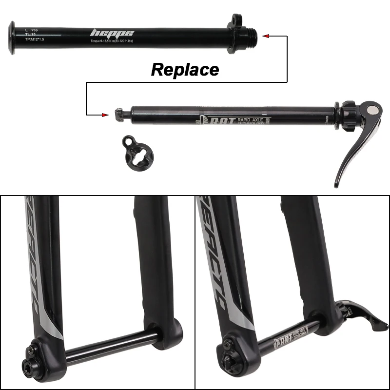 HEPPE Road Bike Thru Axle 12x100 Front Fork Thru Axle Ultra Light Shaft Skewer w/Nut for Replace Cervelo RAT Rapid Axle