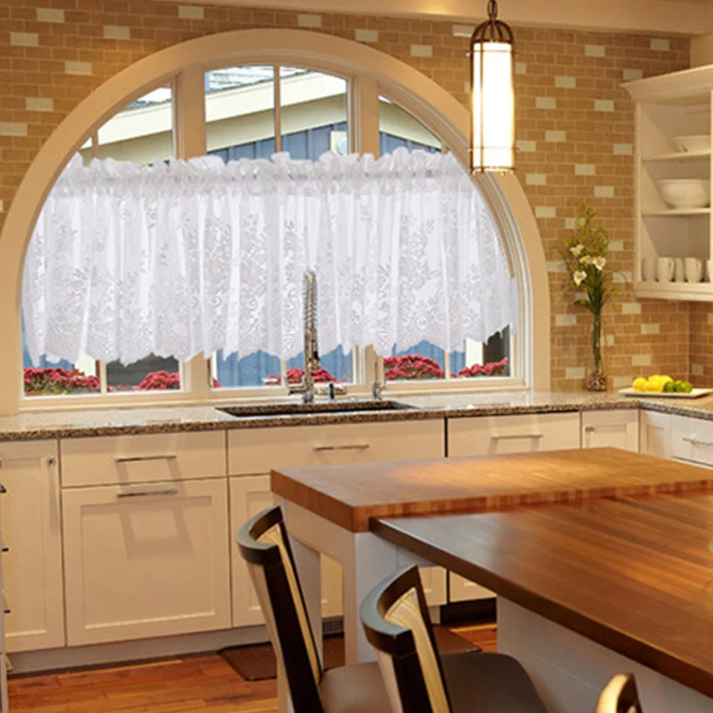 

Lace Curtains Kitchen Door Sheer Blue Valances Short Half Decorative Sun Proof Polyester Window Coverings Bedroom Living Room