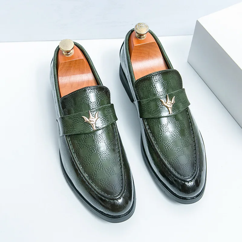 

Casual Business Office Shoes For Men Trendy Green Slip-on Dress Shoes Comfortable Leather Men's Formal Shoes Elegant Man Loafers