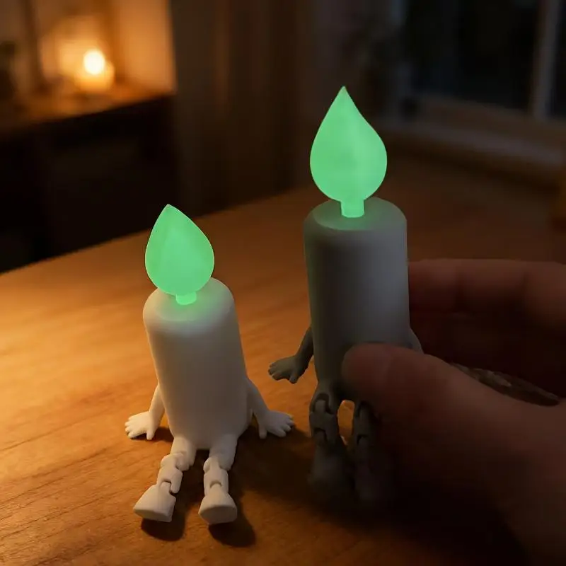 1pcs 3D Printed Glowing Candle Figurine Glow-in-the-Dark Simulation Candle Desktop Ornament Novelty Articulated Joints