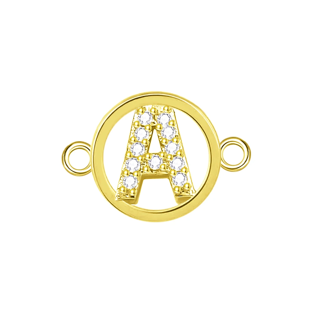 3pcs/lot Cubic Zirconia Crystal Gold-plated Brass Round Circle Letter A-Z Connector 2025 New Fashion CZ Stones Name Jewelry Gift