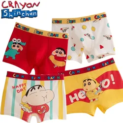 4PCS Crayon Shin-chan Children Cotton Boxer Briefs Boy Shorts Slim Fit Underwear Full Cotton Four-corner Pants Head Shorts 3-12Y