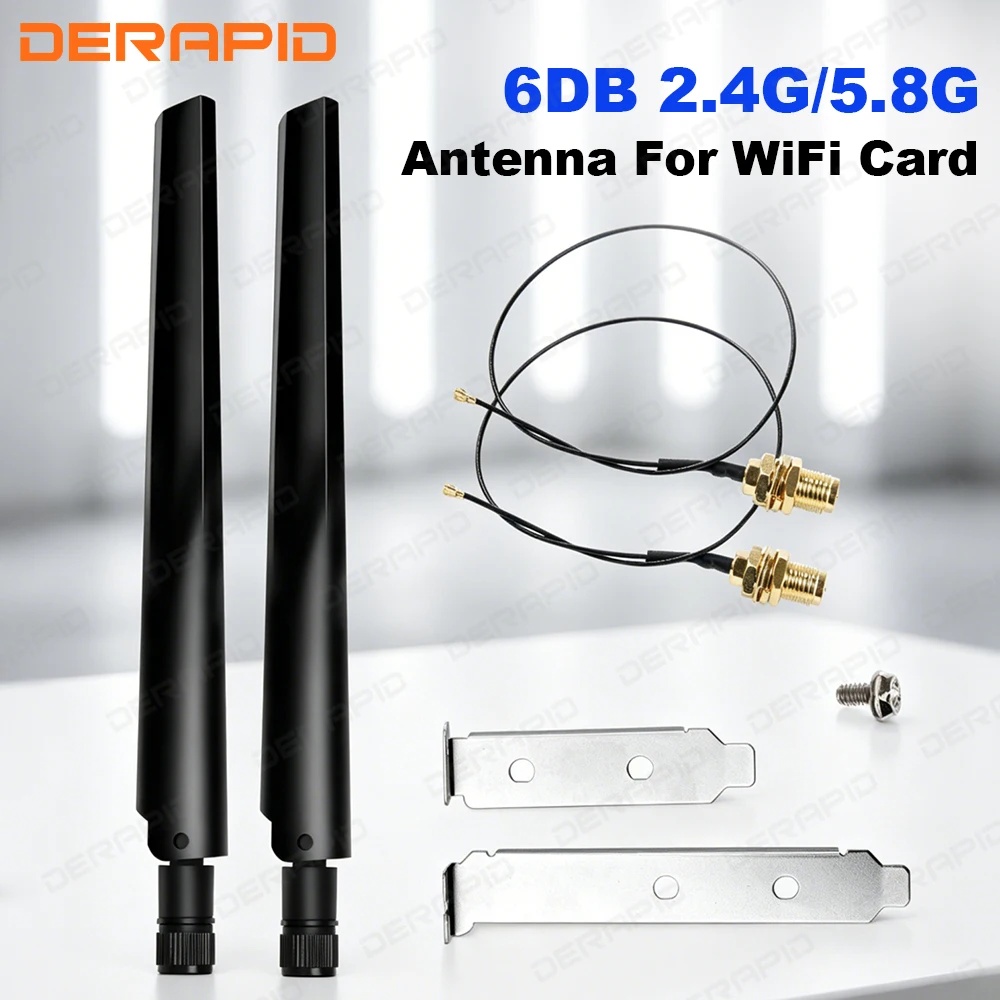 2x6dBi Dual Band 2.4GHz 5GHz WiFi Antenna External RPSMA MHF4 Cable for M2 Card AX200 AX210 BE200 High Gain Long Range Hot Sales