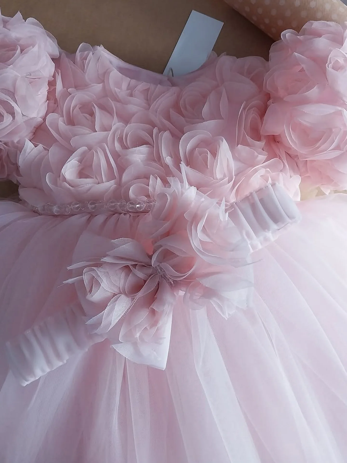 

Custom Flower Girl Dress Wedding Gown Birthday Party Dress 3D Floral Big Bow Puff Sleeve Tulle Tutu Princess Dress For Little