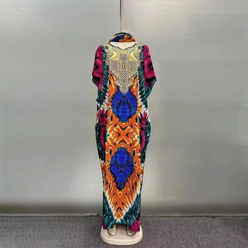 

Islamic Abaya Dress Cotton Printed Robe Muslim Prayer Wear for Women Nigerian Dubai Abayah with Hijab Scarf