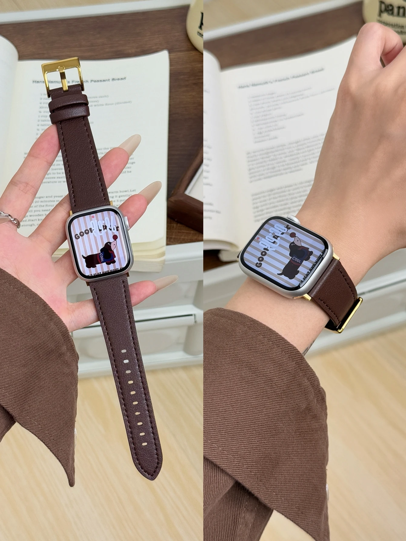 Modisches kaffeebraunes Lederarmband für Apple Watch Band Damen Serie Ultra 11/10/9/8/7/6 38mm 40mm 41mm 42mm 44mm 45mm 46mm Armband