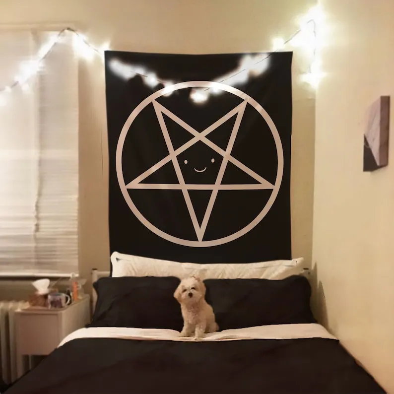 

Happy Pentagram Tapestry, Black Magic Tapestry, Occult Tapestry Pale Goth Tapestry, Black Girl Magic