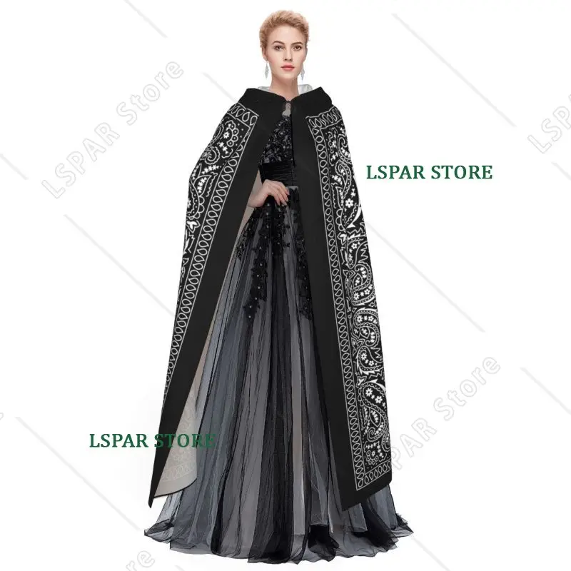 Colorful Paisley Black Pattern Hooded Cloak Unisex Polyester Cloak with Hood Cloak Cosplay Costume