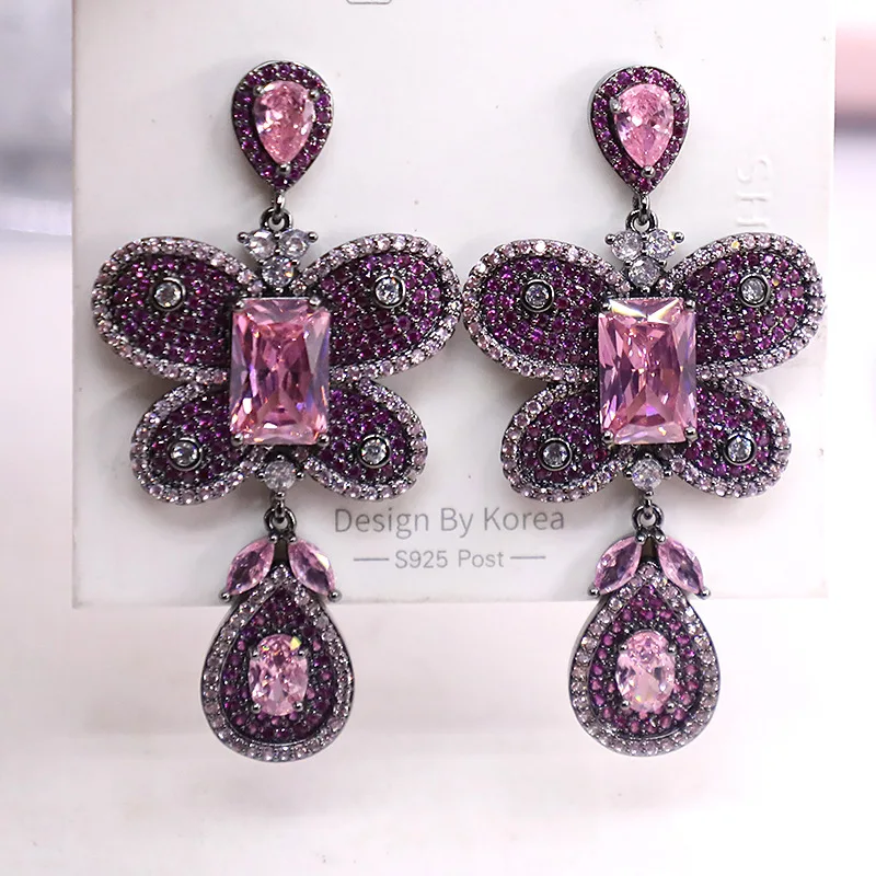 Bilincolor Micro Set Zircon Butterfly Water Drop Earrings For Women