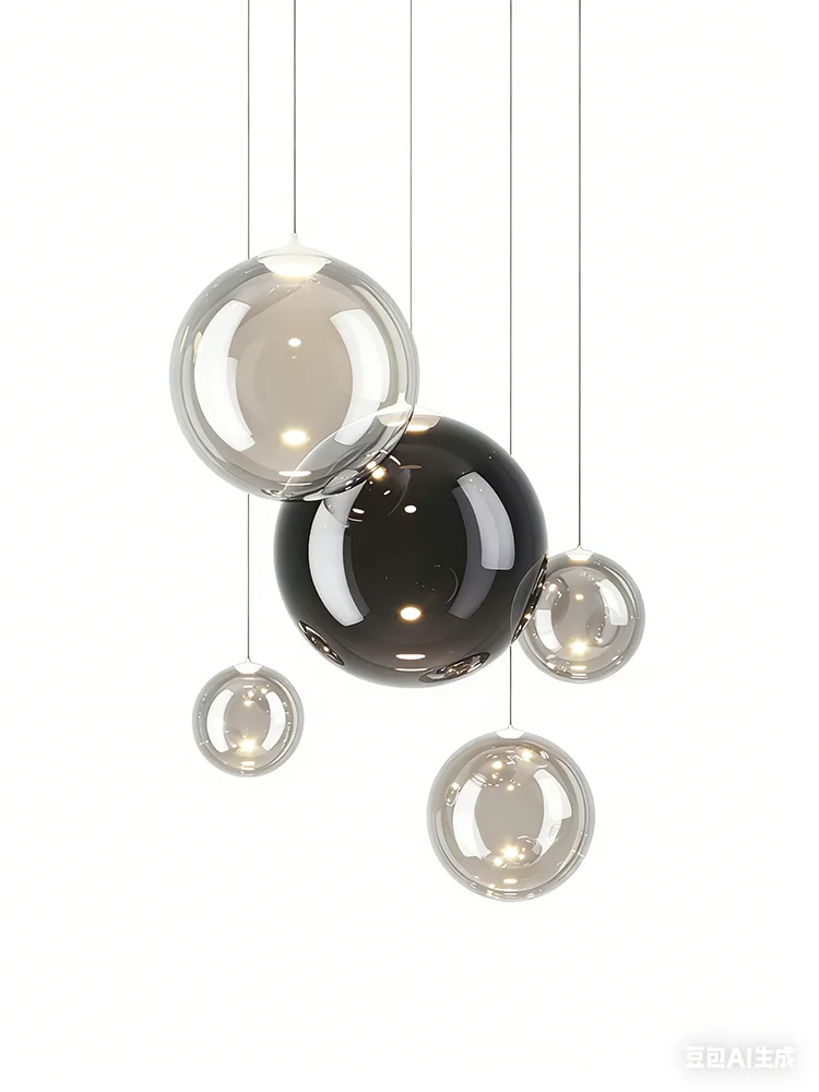 Modern Minimalist LED Pendant Lights Polished Steel Glass Stone String Balls Lustre Lamps for Bedroom Home Decoration Chandelier