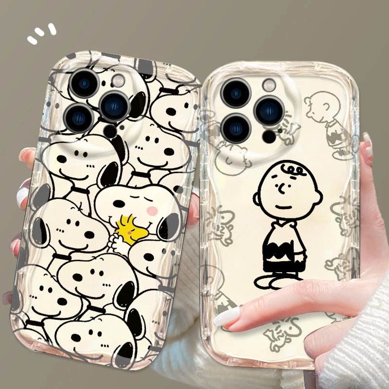 Funda de teléfono con dibujos de Snoopy para Apple iPhone 15 14 13 12 11 XS XR X Pro Max Plus Wave Oil Funda