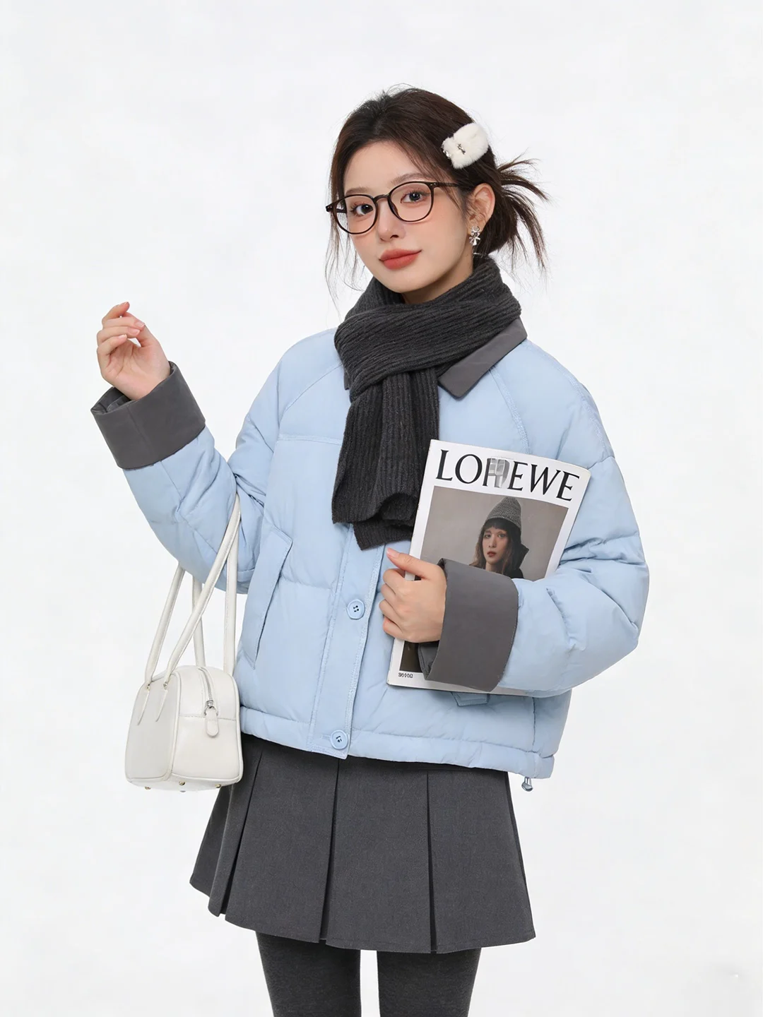 

Стильная синяя стеганая куртка с круглым воротником и вставками, легкая, укороченная, с эффектом похудения, универсальная женская зимняя верхняя одежда