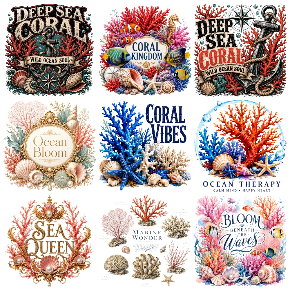 9 Pcs Deep Sea Coral Kingdom Deep Sea Ocean Bloom Coral Vibes Ocean Therapy Sea Queen Marine Wonder Bloom