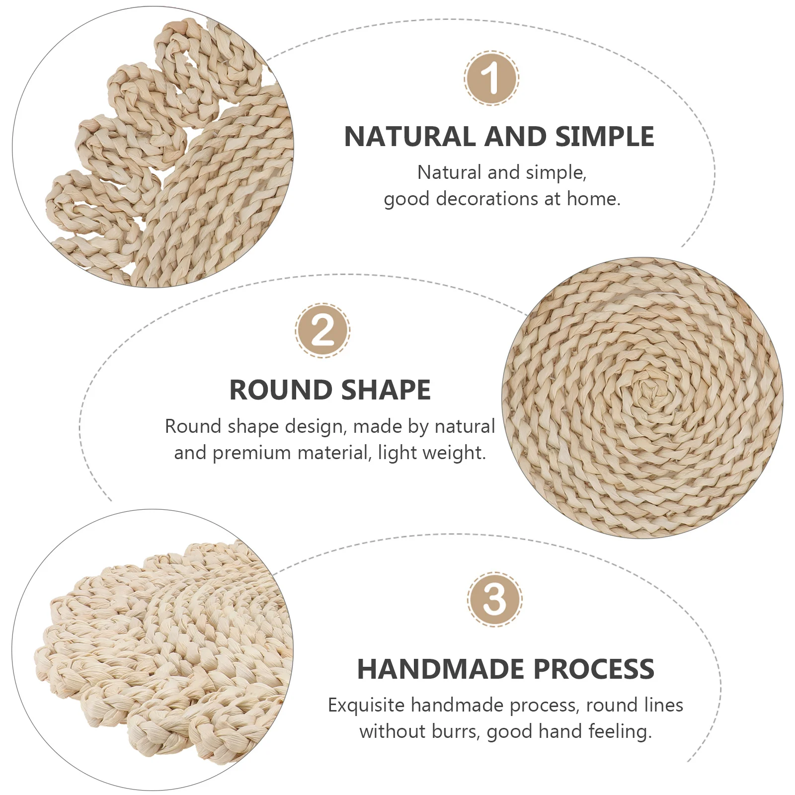 

1Pcs Straw Weaving Round Cup Pad Heat Insulation Non-Slip Handmade Coaster Practical Table Mat Cup Pads Heat Insulation Mats