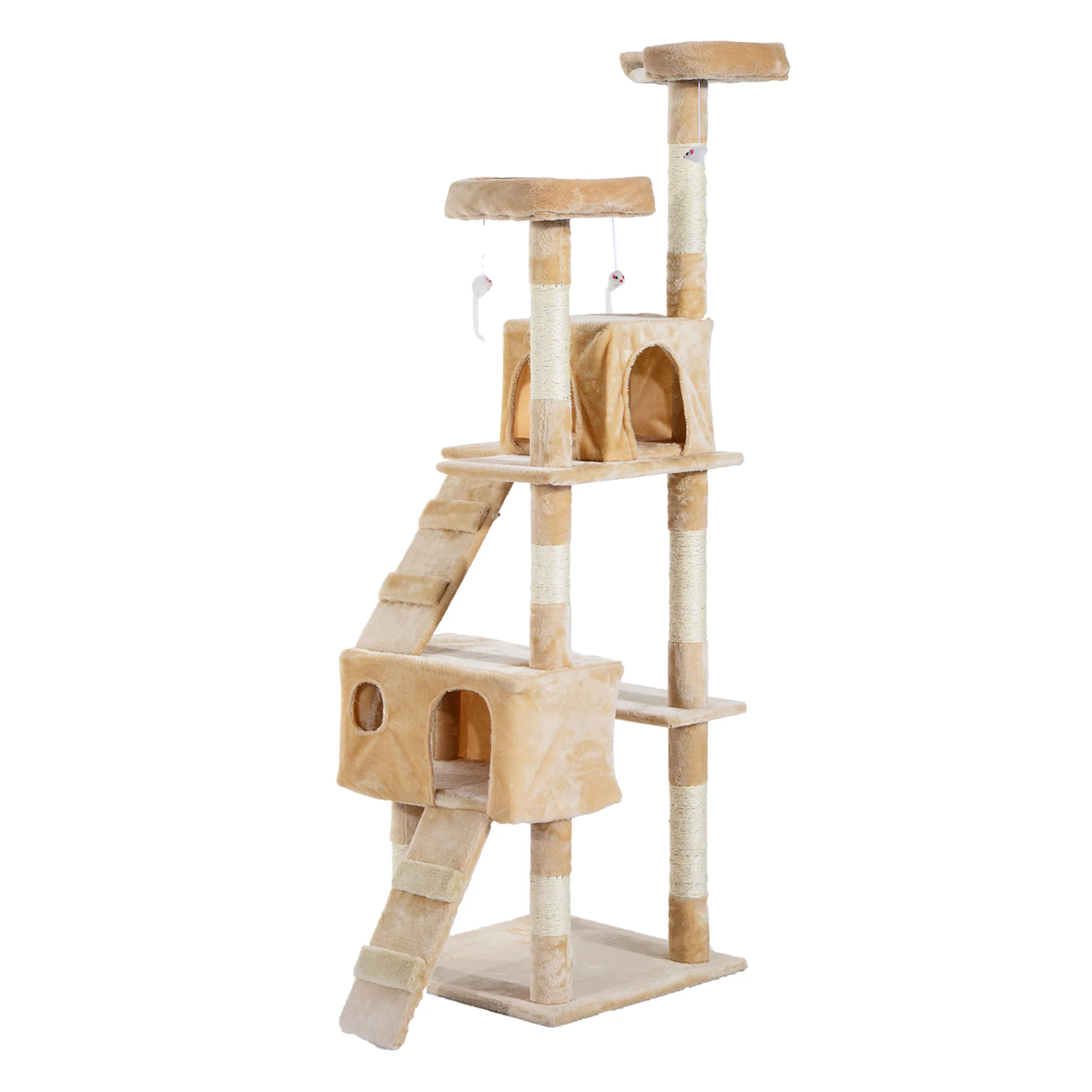 PawHut Árbol Rascador para Gatos Grande 49x49x173 cm con Múltiples Niveles Beige