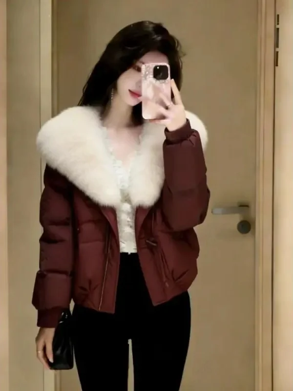 

Корейская повседневная свободная хлопковая куртка в Корейском стиле, женская модная зимняя верхняя одежда, теплое элегантное пальто с большим меховым воротником
