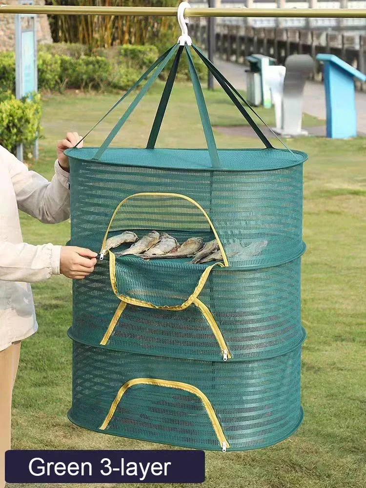 70*50cm Foldable Drying Fishing Vegetable Fish Net Hanging Drying Rack Net 1-3 Layer Clothing Drying Storage Rack Drying Net