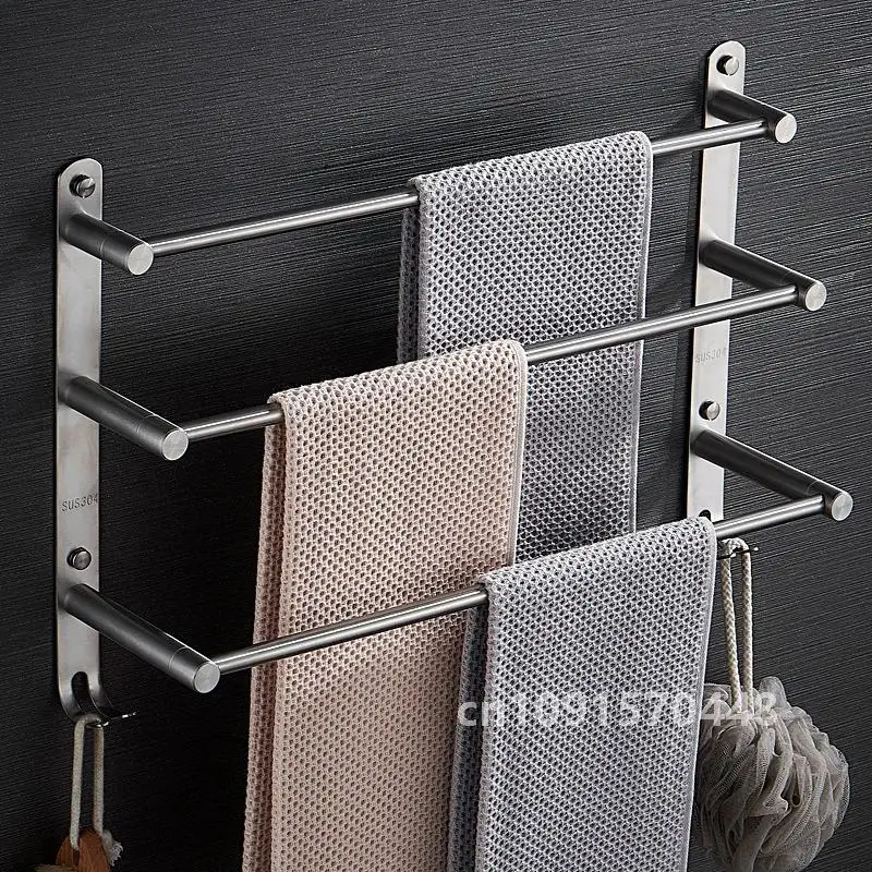 Bathroom Towel Holder Stainless Steel Retractable Toilet Room Rod Simplicity Wall Mounted Bath Multi Layer Rack With Hook Tool