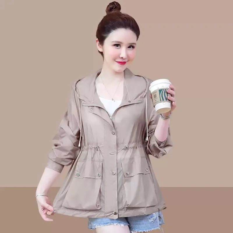 

2023 New Summer Fashion Hooded Windbreaker Women Jacket breathable Sun Protection Coat Female Long Sleeve Thin Outerwear G2725