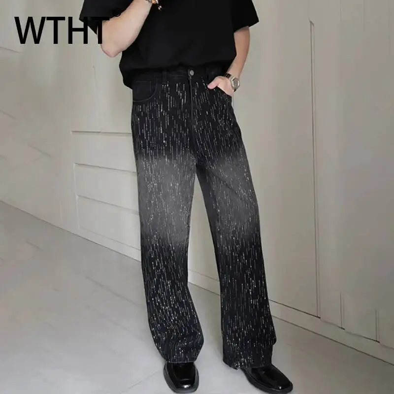 

WTHT Vintage Men's Heavy Industy Do Old Diamond Design Denim Pants Fashion 2026 Summer High-waisted Straight Jeans Male 2A3086