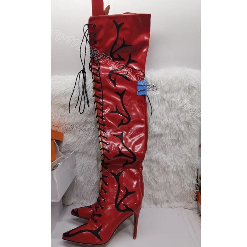 

White Lace up Totem Stiletto Boots Pointed Toe Solid British Style New Fashion Spring Dress Women Shoes 2025 Zapatos Para Mujere