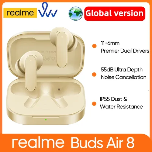 Realme Buds Air 7 TWS auricular 52dB cancelación de ruido 52 horas de duración de la batería 12,4mm controlador de graves LHDC 5,0 Bluetooth 5,4 IP55