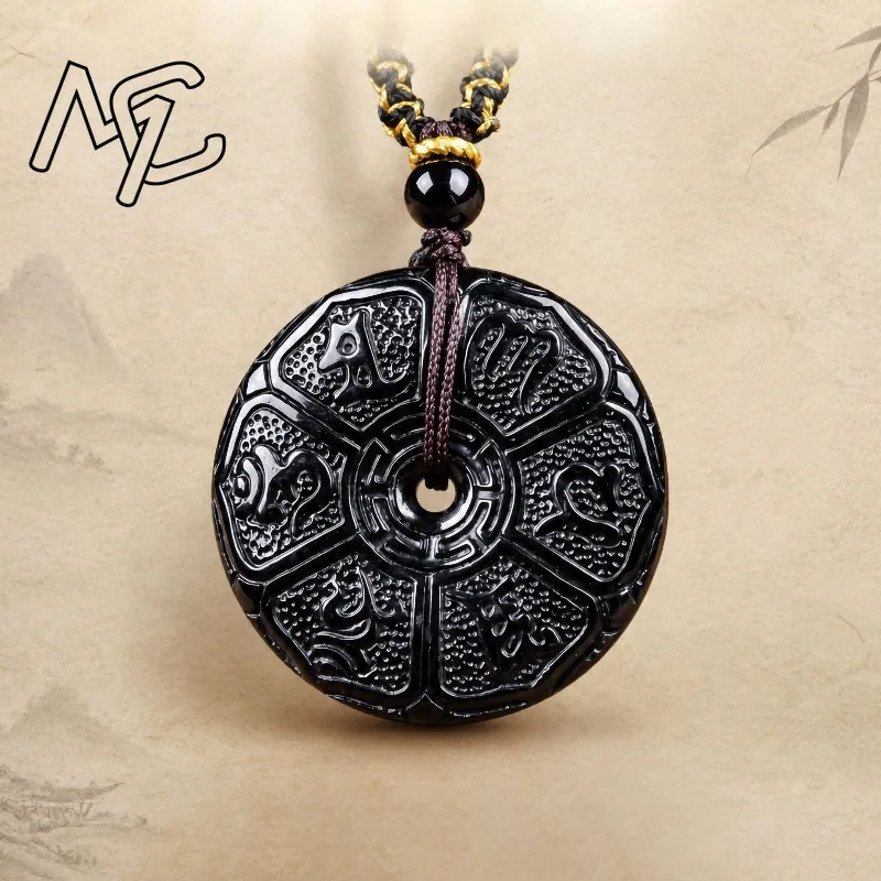 Pendentif boucle de paix en jadeite noire naturelle de qualité supérieure, collier en jade sculpté avec mantra de six syllabes, amulette porte-bonheur unisexe, bijou cadeau