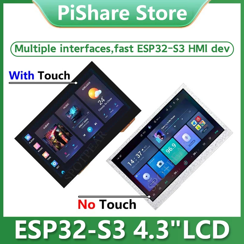 

ESP32 S3 4.3inch LCD 800x480 Captive TouchScreen Display Board LVGL with Sensor CAN I2C RS485