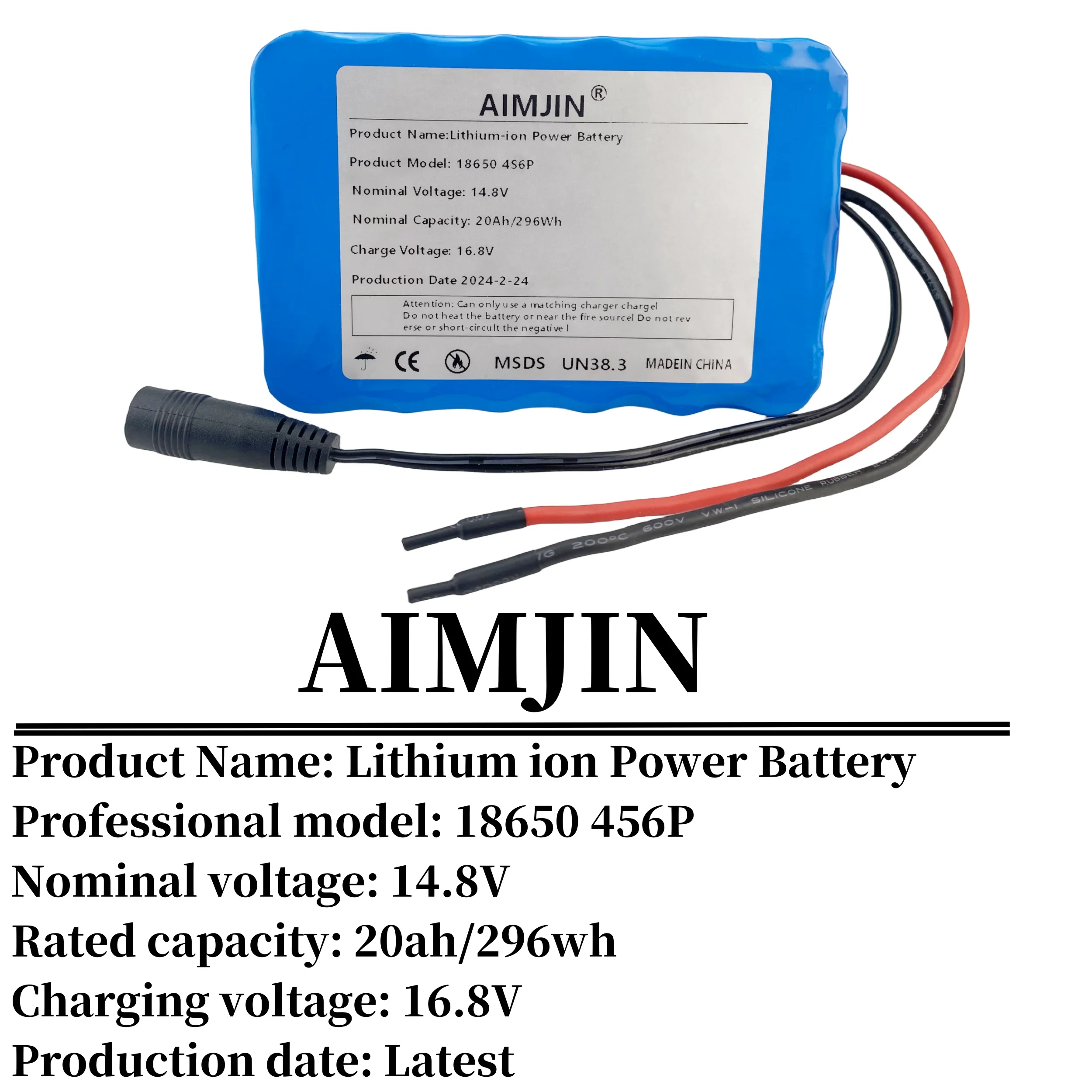 18650 4S6P 14.8V 20000mAh rechargeable lithium battery pack with built-in BMS for night fishing lights, heater+charger