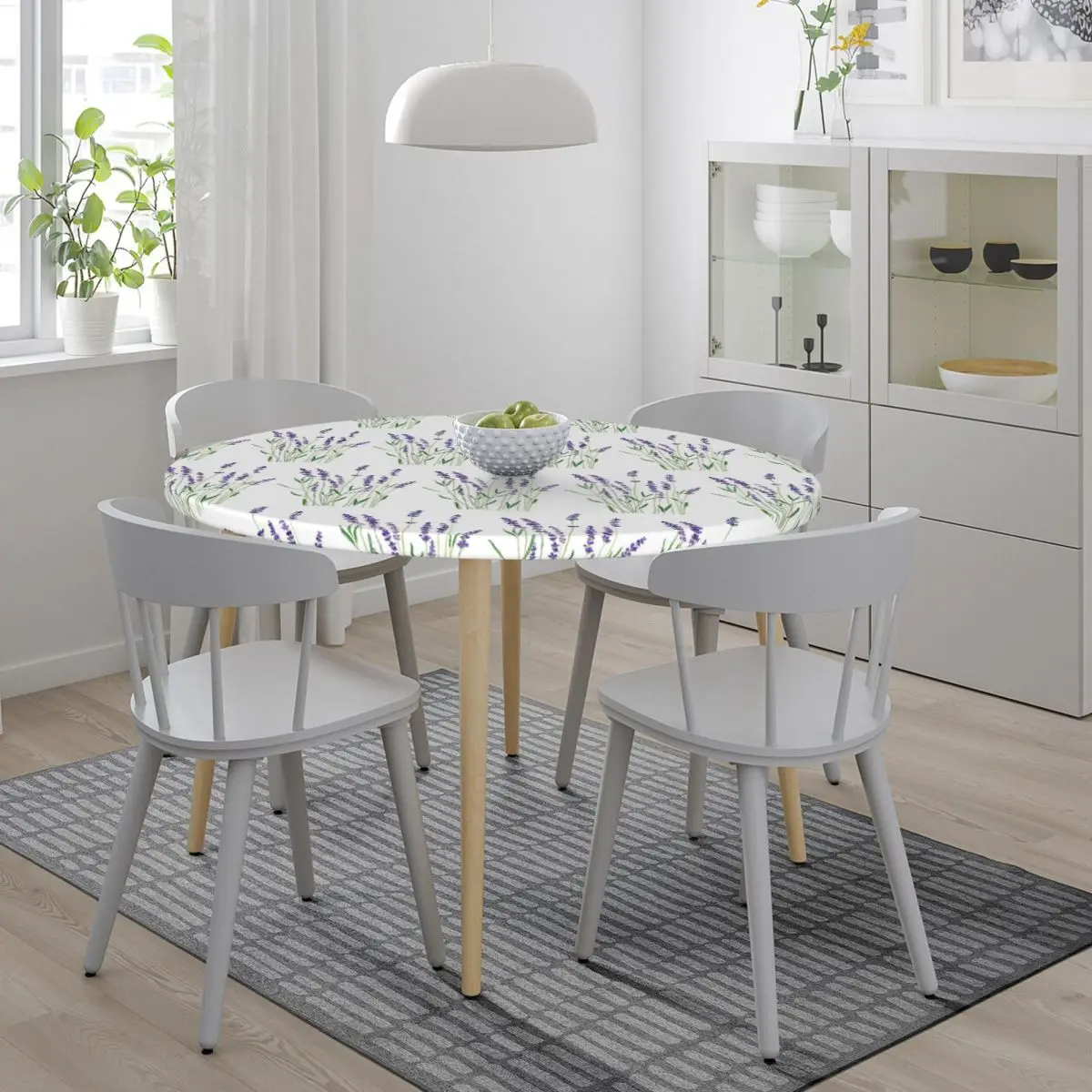Hand Painted Purple Lavender Waterproof Round Tablecloth Oilproof Table Cloth for Kitchen Events Dining Table Cover