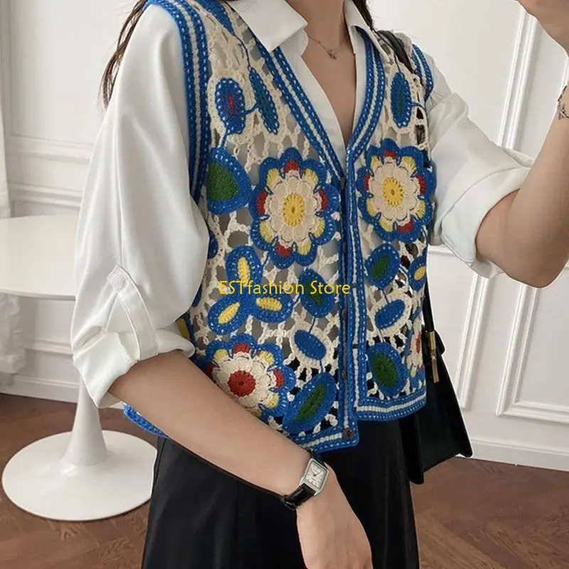 

Y5GC All-match Hollow Out Waistcoats Women Crochet Cardigan for Summer Autumn