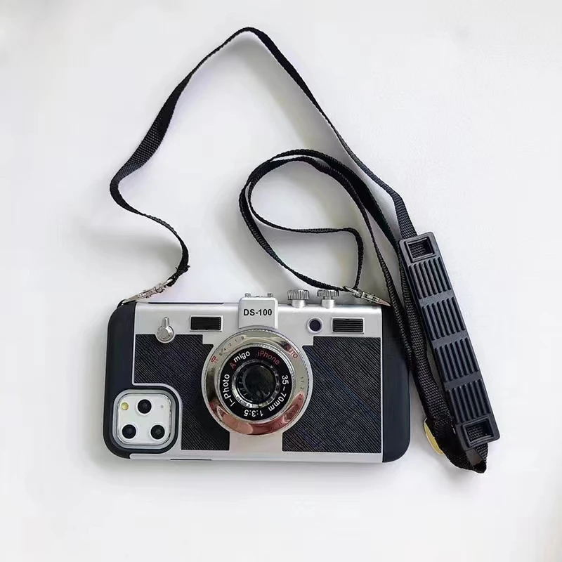 Luxury 3D Retro Camera Crossbody Strap Phone Case for iPhone 16 15 14 11 13 12 Pro Max X XR XSMax 7 8 Plus Creative Case