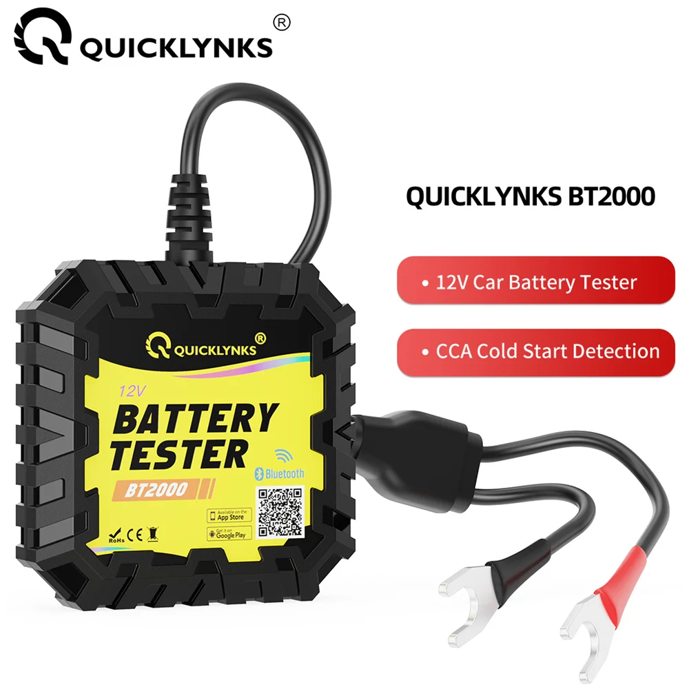 QUICKLYNKS BT2000 12V Battery Test 100-2000 CCA Bluetooth Monitor Battery Cranking&Charging Test APP For Android IOS